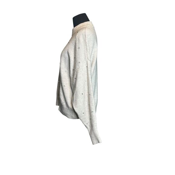 H&M cream beaded sparkle silver studs sweater size Small - Picture 13 of 15